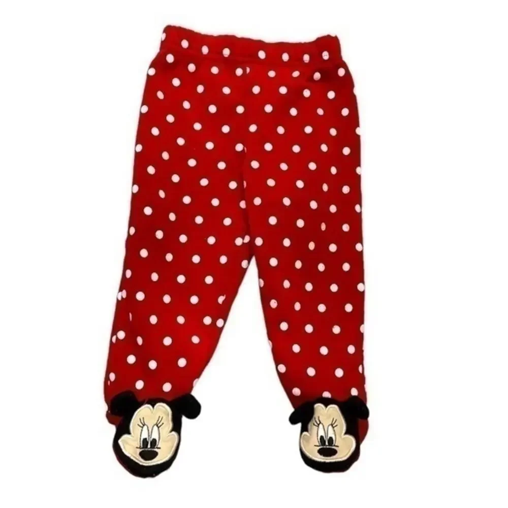 Disney Minnie Mouse Red Polka Dot Footies Pants Size 6-9 Months